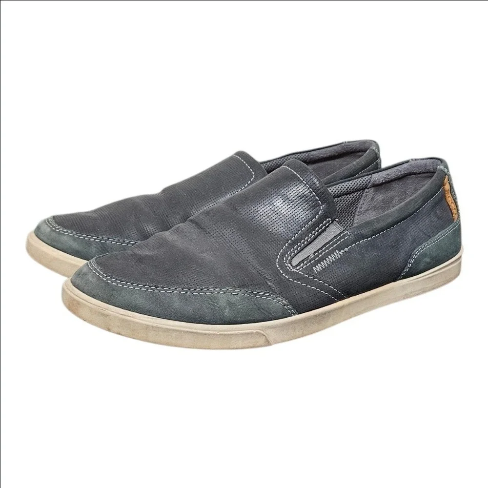 ECCO Colin Mens Slip On Leather Sneakers Size 10.5 Charcoal Gray Loafers 535584